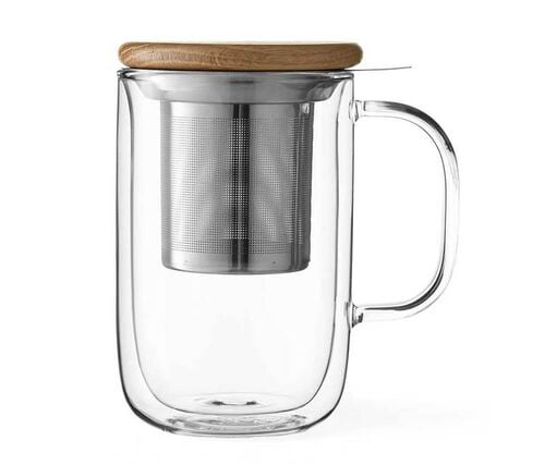 &lsquo;Minima' Balance 500 ml double-wall glass Tea mug with infuser - Viva Scandinavia