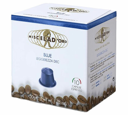 10 Nespresso* Original Compatible Capsules Blue Leggerezza Decaf &ndash; MISCELA D'ORO
