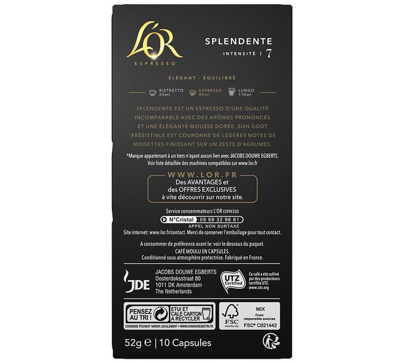 100 Nespresso* Original Compatible Capsules Splendente &ndash; L'OR ESPRESSO image number 1