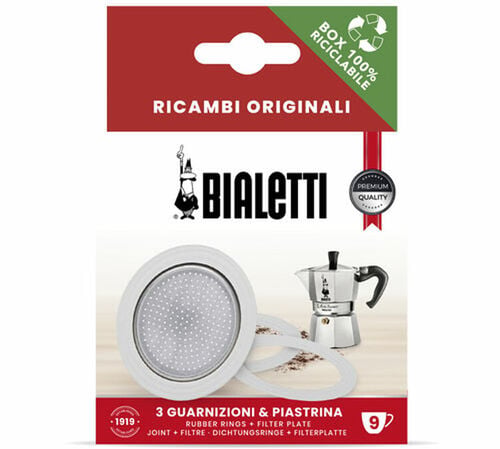 Set of 3 Bialetti joints + 1 filter for 9 cups aluminium moka pot