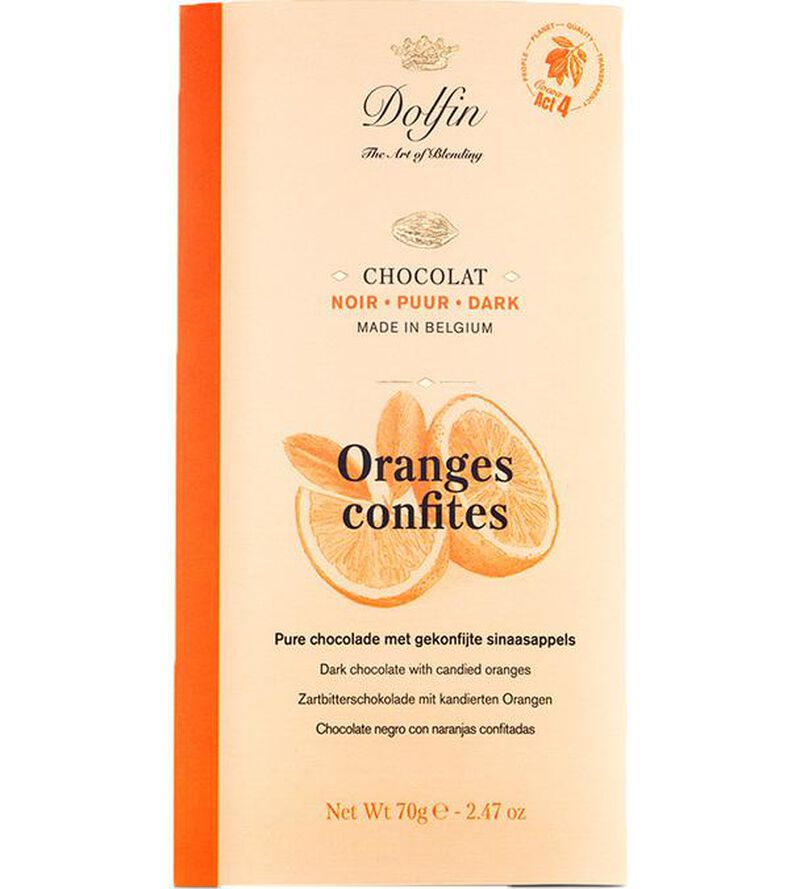 Dolfin Dark Chocolate Bar with Candied Oranges - 70g image number 0