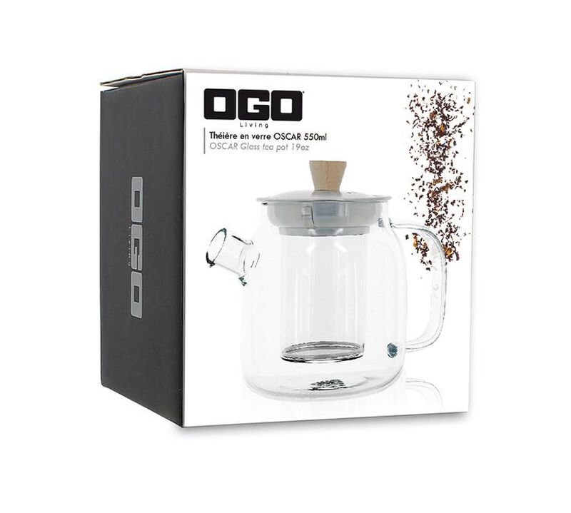 Glass teapot with stainless steel and wood lid 68cl - OGO Living image number 2