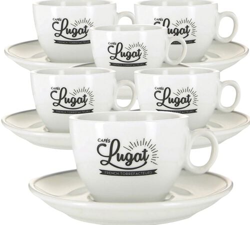 Caf&eacute;s Lugat Set of 6 Porcelain Cappuccino Cups and Saucers - 17.5 cl