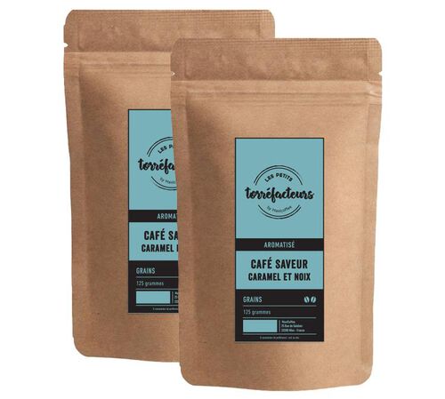 Caf&eacute; en grains - Saveur Caramel et Noix - 250g (2x125g) - Les Petits Torr&eacute;facteurs