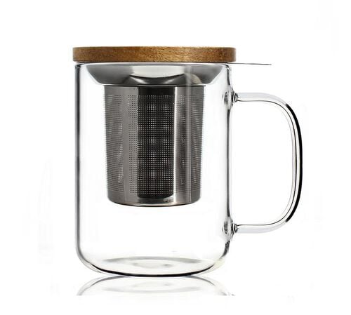 Glass mug with tea infuser and bamboo lid- 39cl - OGO Living