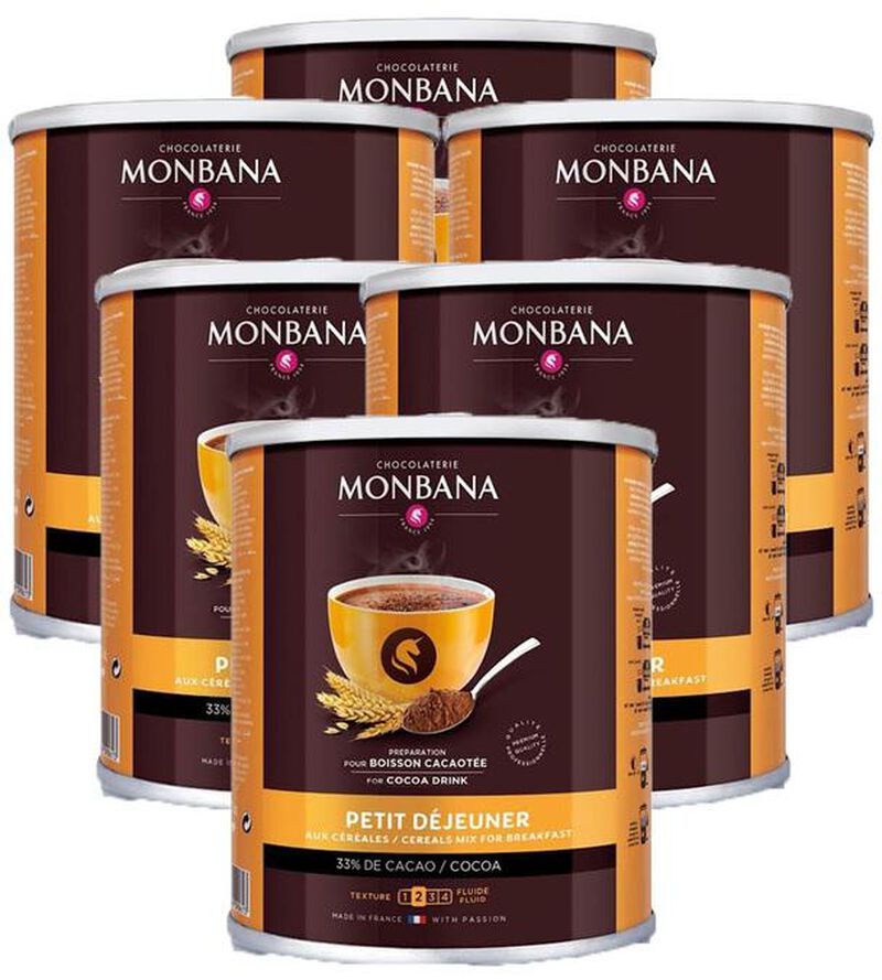 Monbana Petit D&eacute;jeuner Hot Chocolate Powder with Cereals - 6 x 500g image number 0