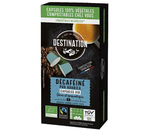 10 Nespresso* Original Compatible Capsules ORGANIC Mild Decaffeinated - DESTINATION
