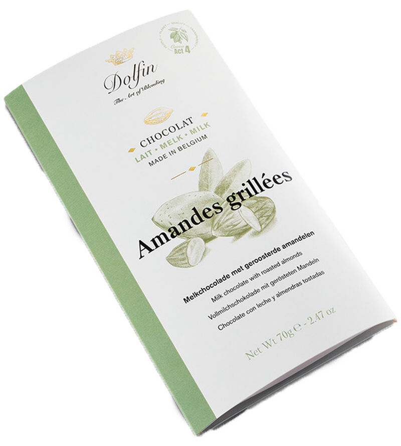 Dolfin Milk Chocolate Bar with Roasted Almonds - 70g image number 1