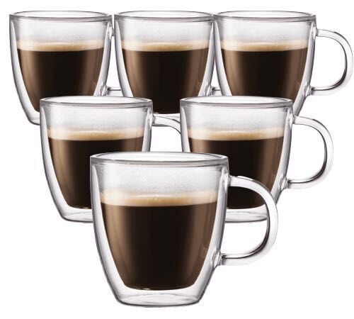 6x30cl double wall glass cups (with handle) - Bodum Bistro