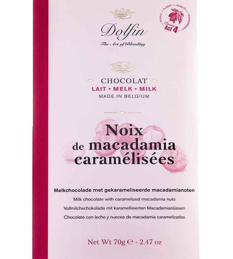 Dolfin Milk Chocolate Bar with Caramelised Macadamia Nuts - 70g image number 0