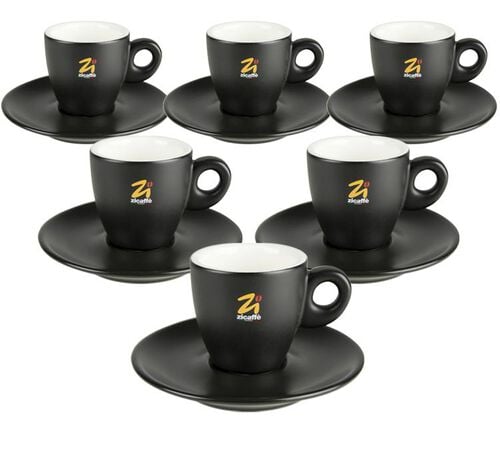 Zicaff&egrave; Set of 6 Black Cups and Saucers - 7cl