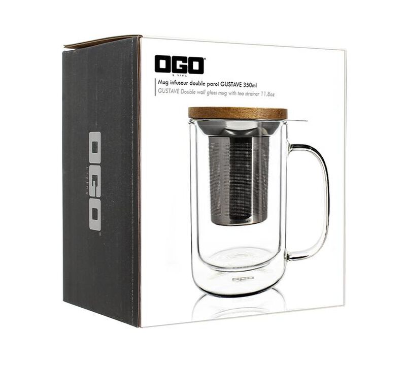 Double-wall glass mug with tea infuser - 39cl - OGO Living image number 1