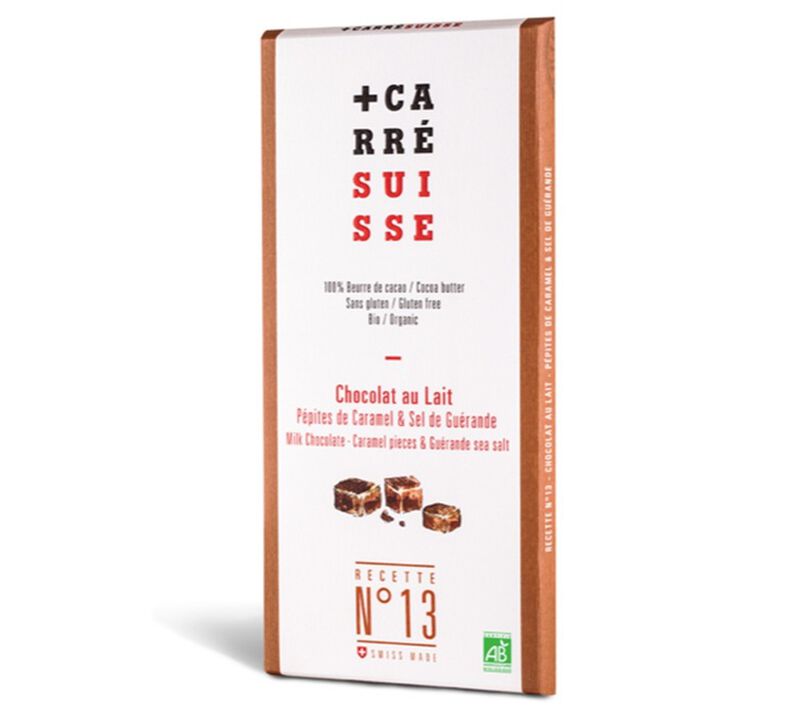 Carr&eacute; Suisse Organic Milk Chocolate Bar with Caramel Chips & Gu&eacute;rande Salt - 100g image number 0