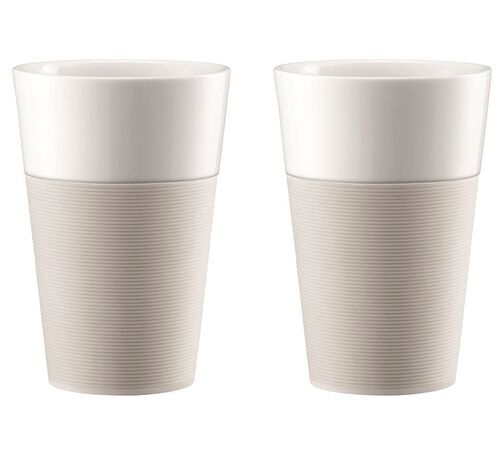 Bodum Set of 2 Bistro Porcelain Mugs With Silicone Sleeve White - 60cl