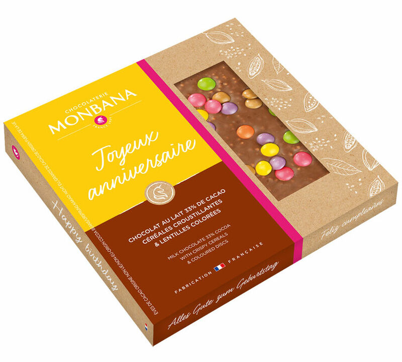 Monbana - Tavoletta cioccolato al latte e smarties "Joyeux Anniversaire" 85 g image number 0
