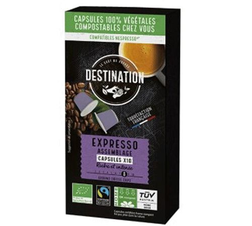 10 Nespresso* Original Compatible Capsules Organic - FAIRTRADE ARABICA ESPRESSO - DESTINATION