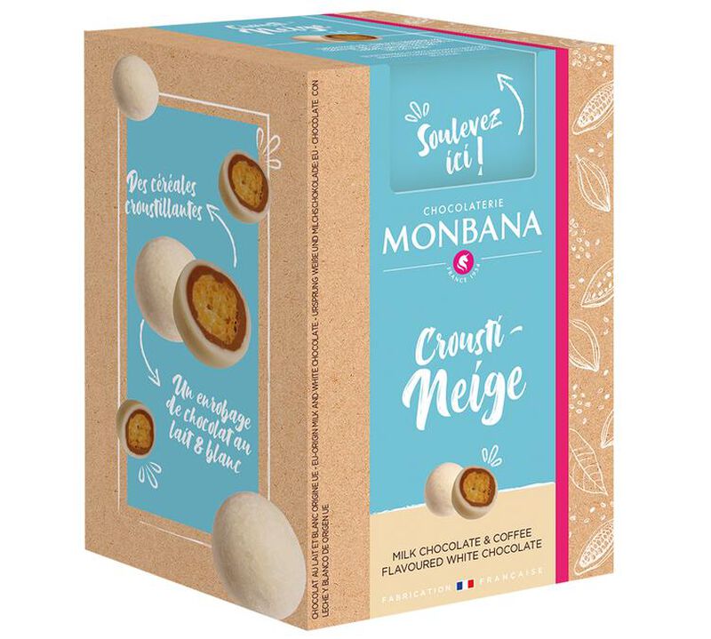 Monbana - Palline di cereali ricoperte di cioccolato - Crousti-Neige - 135g image number 0