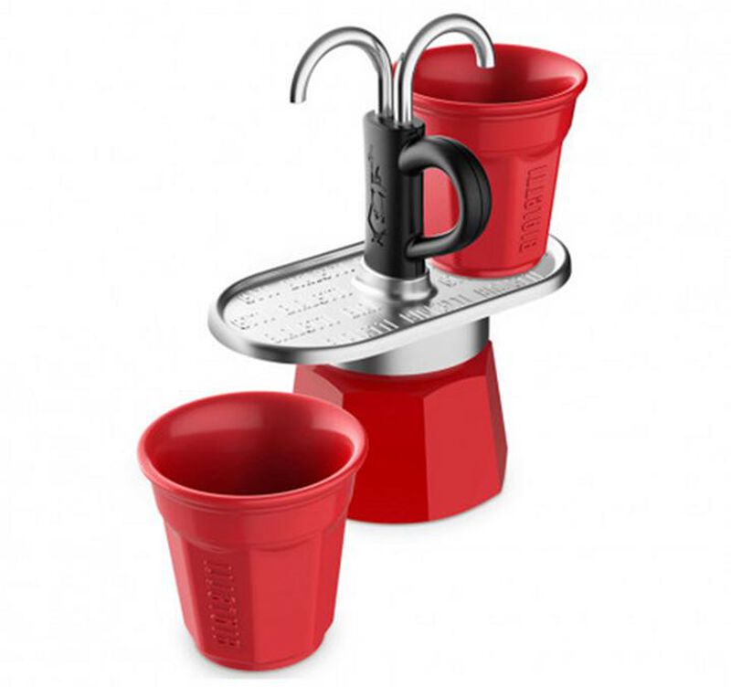 Bialetti moka pot Mini Express 2 cups with 2 Red Bicchierini Cups image number 5
