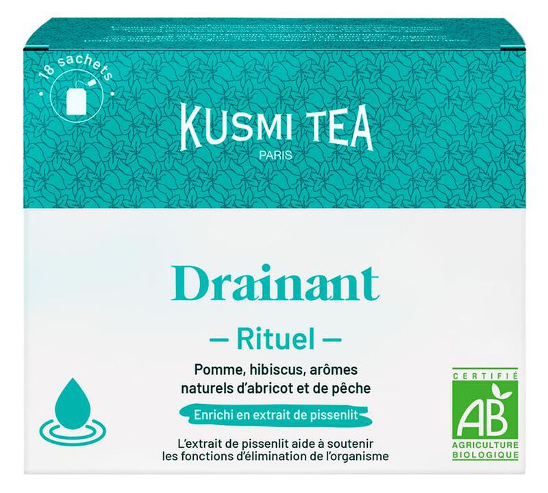 Th&eacute; sachets - Rituel Drainant - Bio - 18 sachets mousseline - KUSMI TEA image number 0