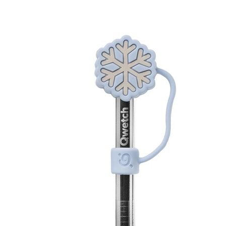 Pastel blue snowflake straw tip for travel cup by Qwetch