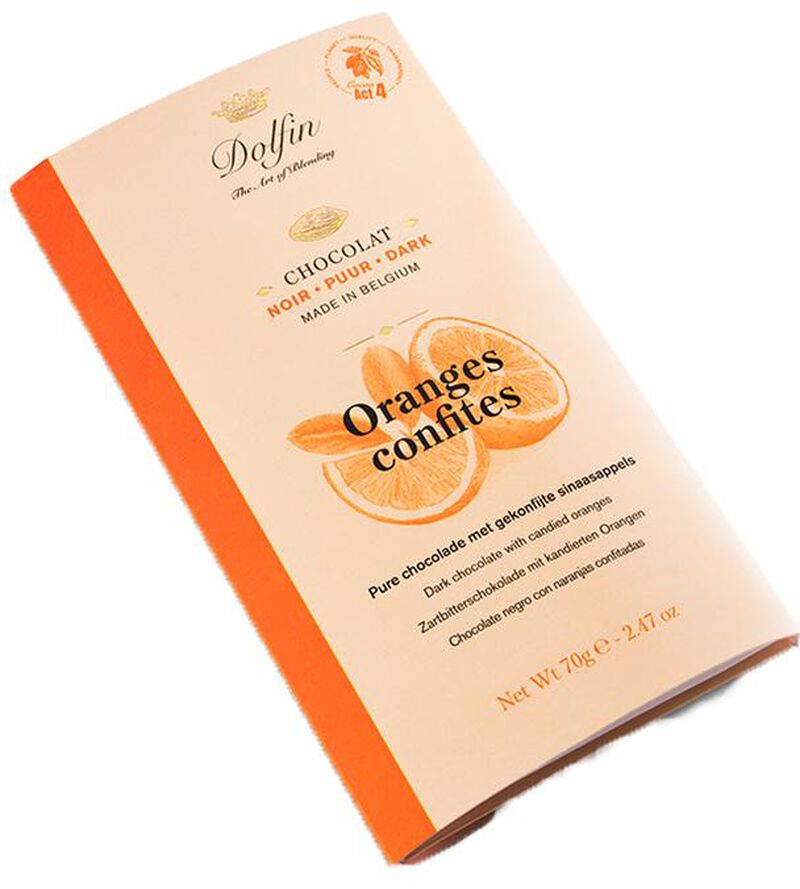 Dolfin Dark Chocolate Bar with Candied Oranges - 70g image number 1
