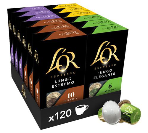 120 Nespresso* Original compatible capsules - Lungo assortment, 4 varieties - L'OR ESPRESSO