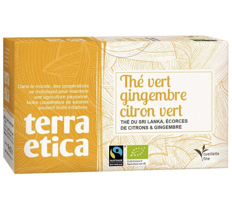 Organic Ginger and lime green tea - 20 sachets - Terra Etica image number 0