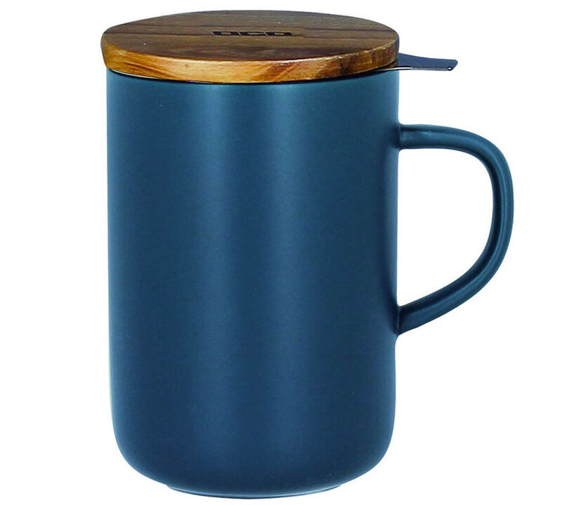 OGO Living Blue stoneware large tea infusing mug with wooden lid - 475ml image number 0
