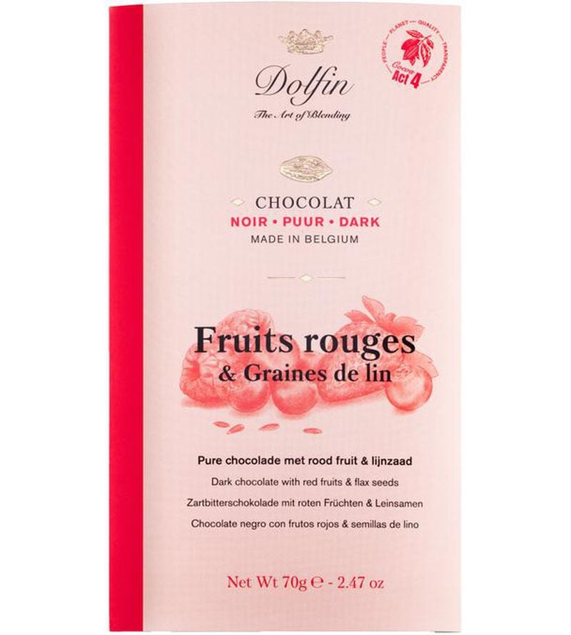 Dolfin Dark Chocolate Bar with Red Berries & Flax Seeds - 70g image number 0