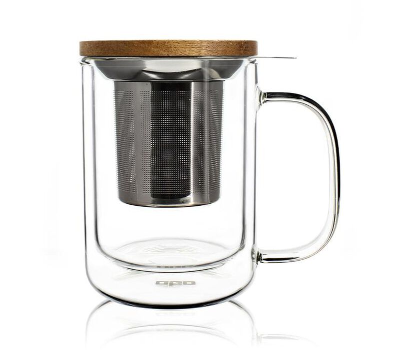 Double-wall glass mug with tea infuser - 39cl - OGO Living image number 0