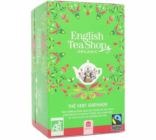 Organic 'Green Tea Pomegranate' - 20 individually-wrapped tea bags - English Tea Shop
