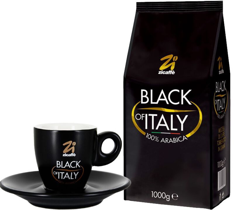 Zicaff&egrave; 'Black of Italy' 1kg coffee beans + Free espresso cup and saucer image number 0