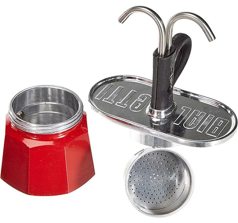 Bialetti moka pot Mini Express 2 cups with 2 Red Bicchierini Cups image number 3