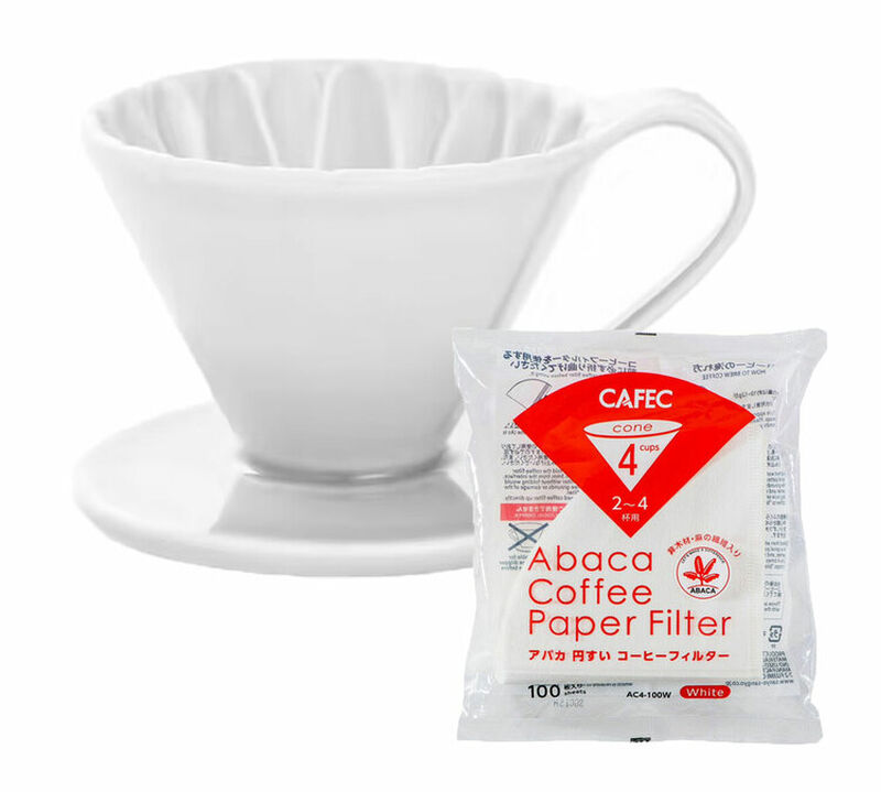 Cafec Arita Flower Dripper 4 Cups White + 100 Acaba Filters image number 0