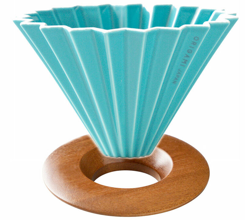 Origami Dripper M in Porcelain Turquoise + Wooden Holder image number 0