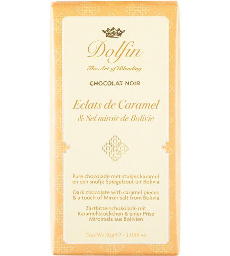 Dolfin Dark Chocolate with Caramel Chips, Mirror Salt from Bolivia - 30g image number 0
