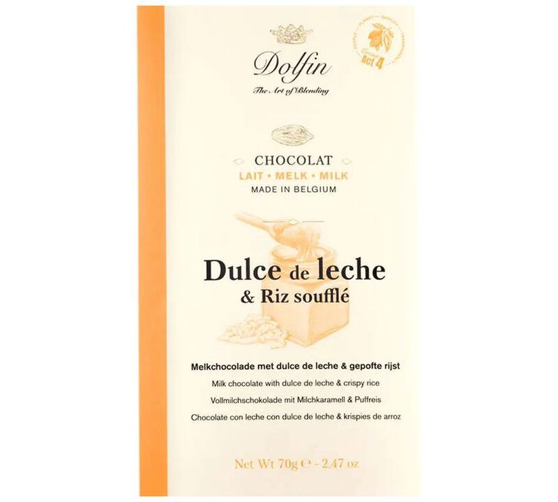 Dolfin Milk Chocolate Bar Dulce de Leche & Puffed Rice - 70g image number 0