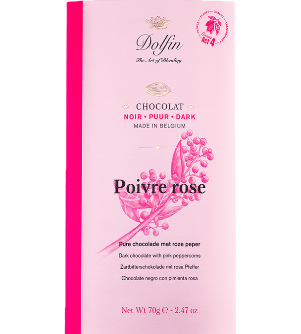 Dolfin Pink Peppercorn Dark Chocolate Bar