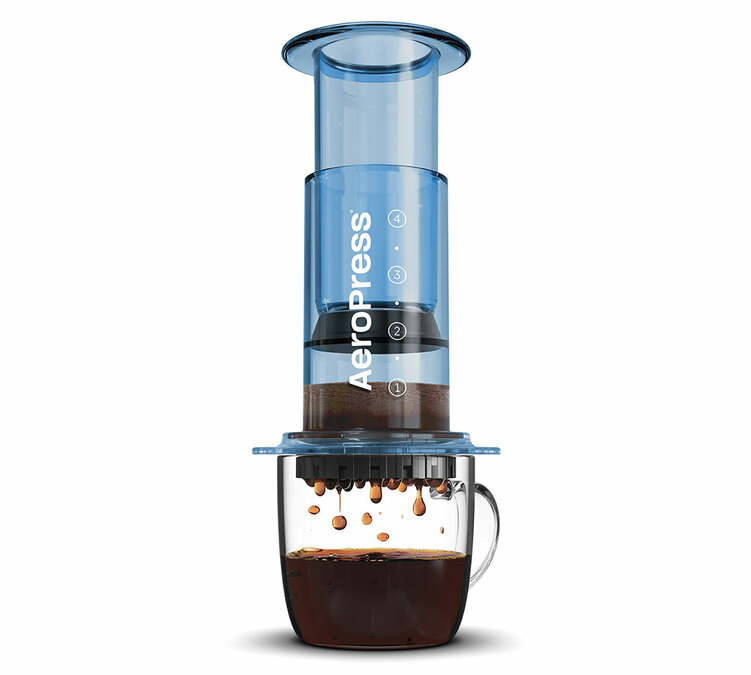 AeroPress Clear blue travel coffee maker