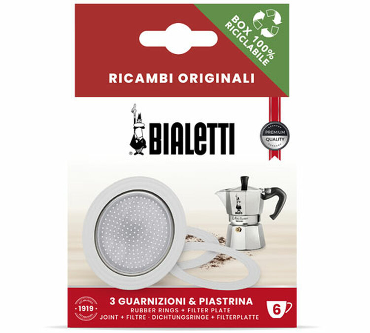 Set di 3 guarnizioni e 1 filtro per caffettiera 6 tazze Bialetti