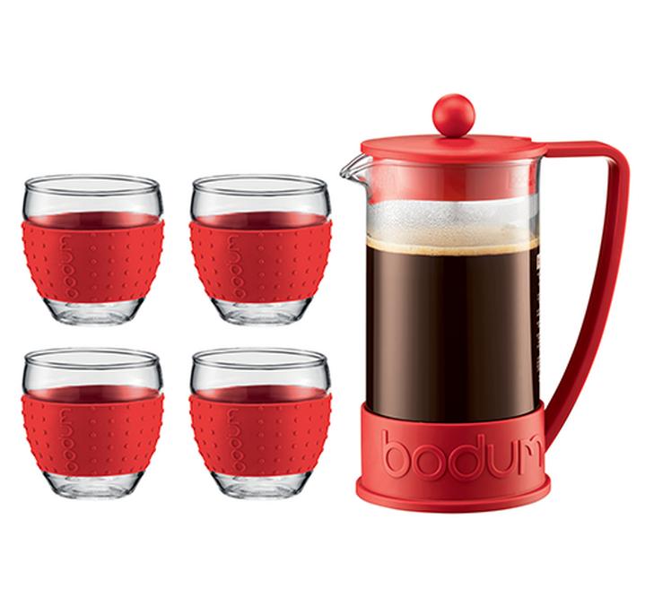 caffettiera francese rossa brazil de bodum con bicchieri