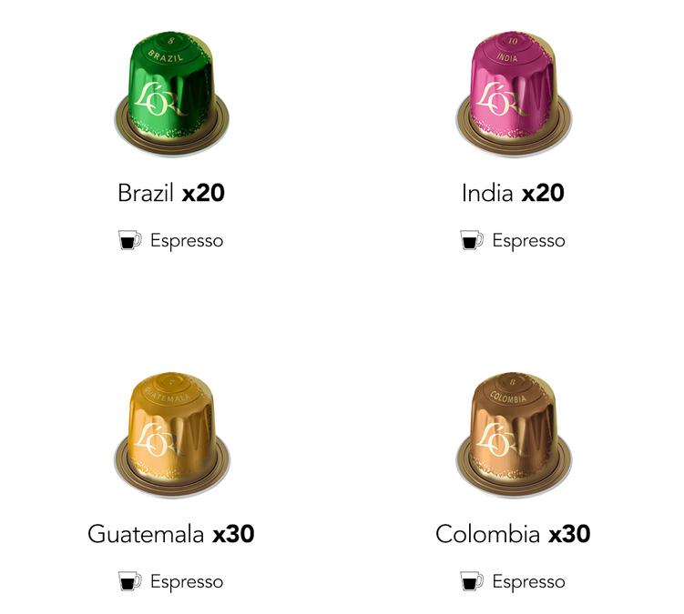 L'OR Espresso assortment of 4 Nespresso compatible capsule varieties